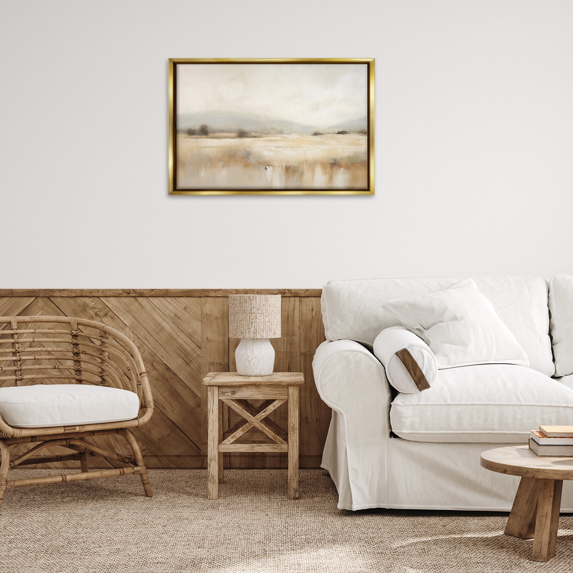 Stupell Industries Blurred Rural Countryside Landscape & Nature Painting Gold Floater Framed Canvas Art Print Wall Art, 31 x 21