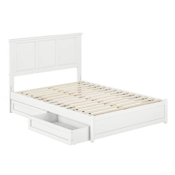 Felicity Full Platform Bed with Panel Footboard & 2 Storage Drawers in White