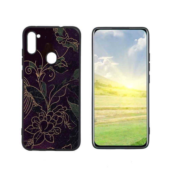 Compatible with Samsung Galaxy A11 Phone Case, Gold-Floral-Dark-Grunge-Academia-aesthetic-4 Case Silicone Protective for Teen Girl Boy Case for Samsung Galaxy A11