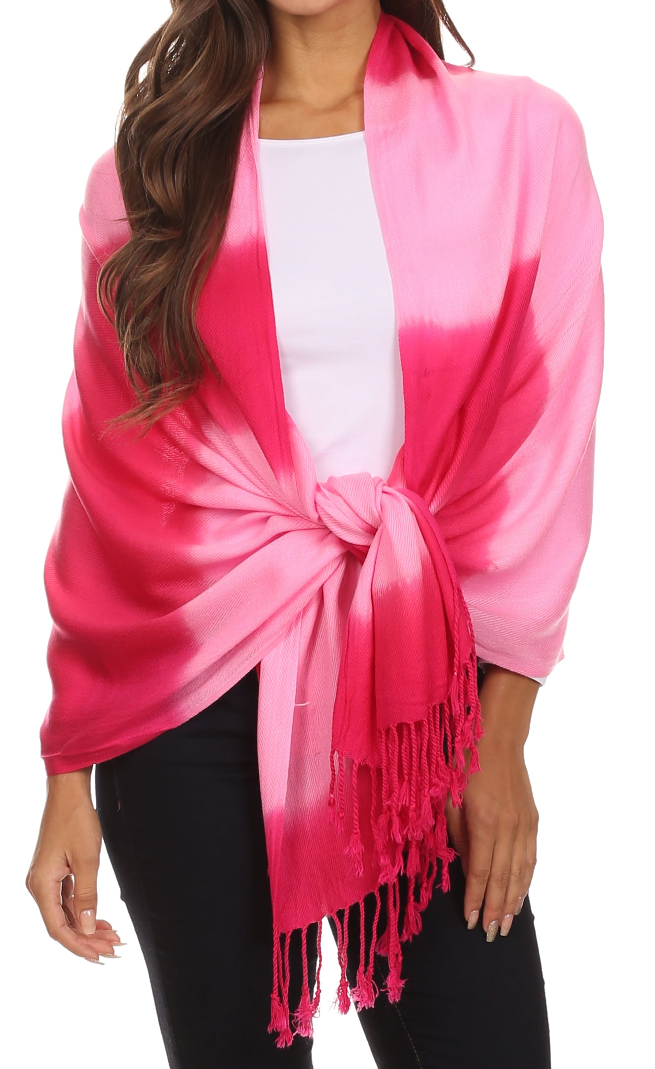 Sakkas Vicki Trendy Ombre Stripe Tie Dye Pashmina/ Shawl/ Wrap/ Stole - Pink -OS