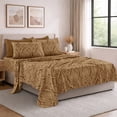 thumbnail image 3 of Lux Decor King 6 Piece Bed Sheet Set - Paisley Printed Microfiber Sheets, Ultra Soft, Deep Pocket, Wrinkle-Free, Breathable, OEKO-TEX Certified - King, Brown, 3 of 8
