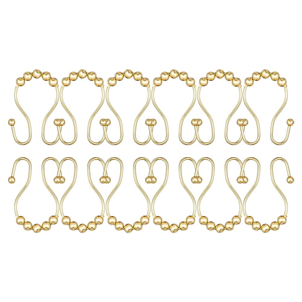 Utopia Alley Shower Hooks - Double Shower Curtain Rings for Bathroom - Rust Proof Shower Curtain Hooks for Shower Curtain or Liner - Set of 12, Gold