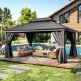 thumbnail image 2 of Clouddwell 12' x 16' Hardtop Gazebo with Double Roof, Aluminum Frame Outdoor Patio Gazebo with Netting & Curtains, Metal Roof Canopy with Built-in Drainage System, 2 of 7