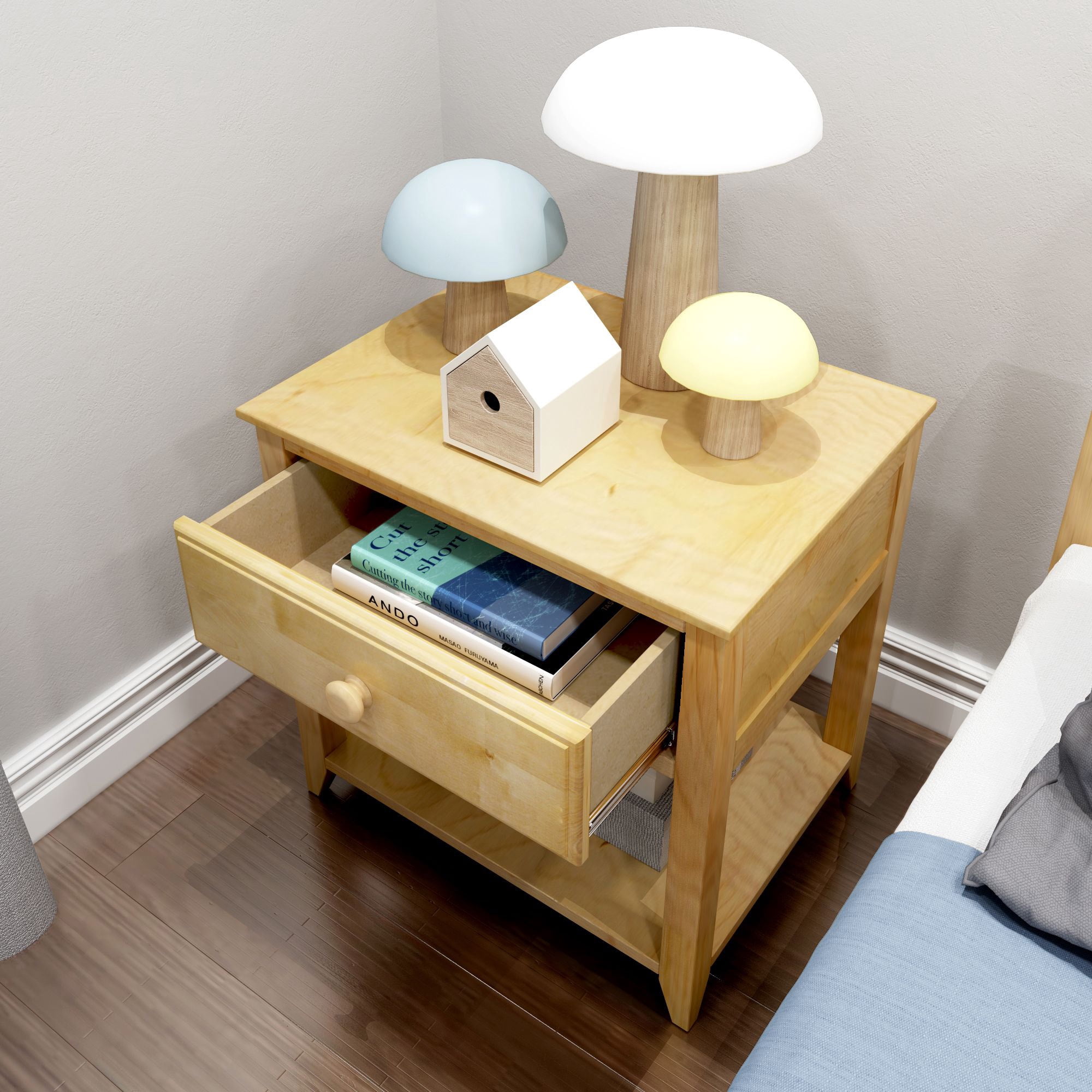Max & Lily Nightstand with Storage Drawer, Small Solid Wood Bedside, Side Tables for Bedroom
