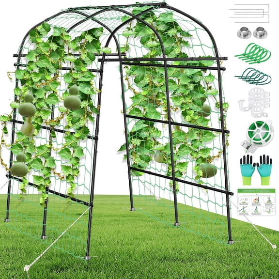 Garden Arch Trellis for Climbing Plants Outdoor, 7ft Extra Tall Metal Walkway Trellis Cucumber Arch Trellis Archway Arbor Tunnel Large Trellis for Climbing Vines Vegetable Grape Garden Raise Bed