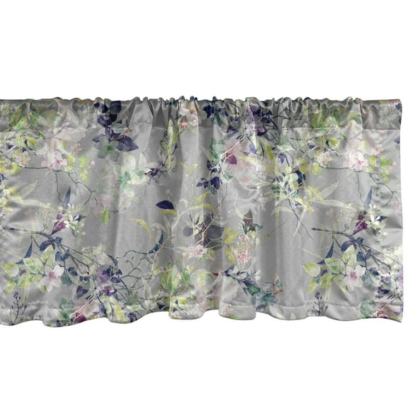 Flower Window Valance, Floral Nature Themed Spring Branches Inspired Ornaments Pattern, Curtain Valance for Kitchen Bedroom with Rod Pocket, 54" X 18", Grey Lime Green and Pale Pink, by Ambesonne