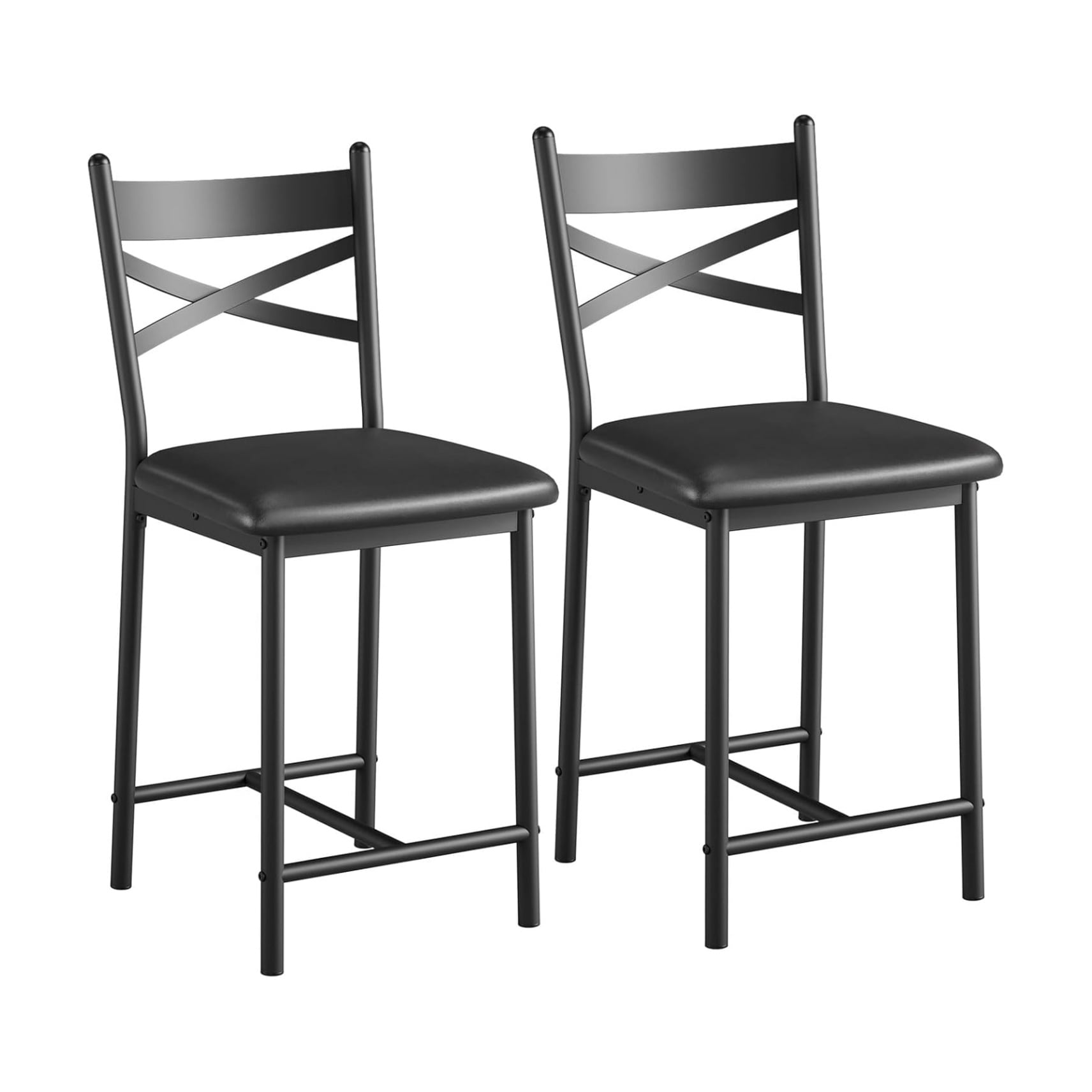 2/4PCS Home Bar Stools, PU Upholstered Bar Chairs, Kitchen Island Chairs With X-Shaped Backrest And Metal Footrest, Black Counter Height Chairs For Dining Room, Coffee Shop