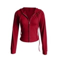 thumbnail image 5 of SNKSDGM Women Ribbed Knit Cropped Zip Up Hoodie, Solid Drawstring Hooded Sweatshirt, Slim Fit Long Sleeve Y2K Sweat Jacket with Side Pockets Red L, 5 of 6