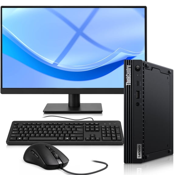 Restored Lenovo ThinkCentre M70q Tiny Desktop Computer — Intel Core i3-10100 10th Gen — 8GB DDR4 RAM — 256GB SSD — 24" Monitor — Keyboard & Mouse — WiFi — Mini PC — Windows 11 Pro
