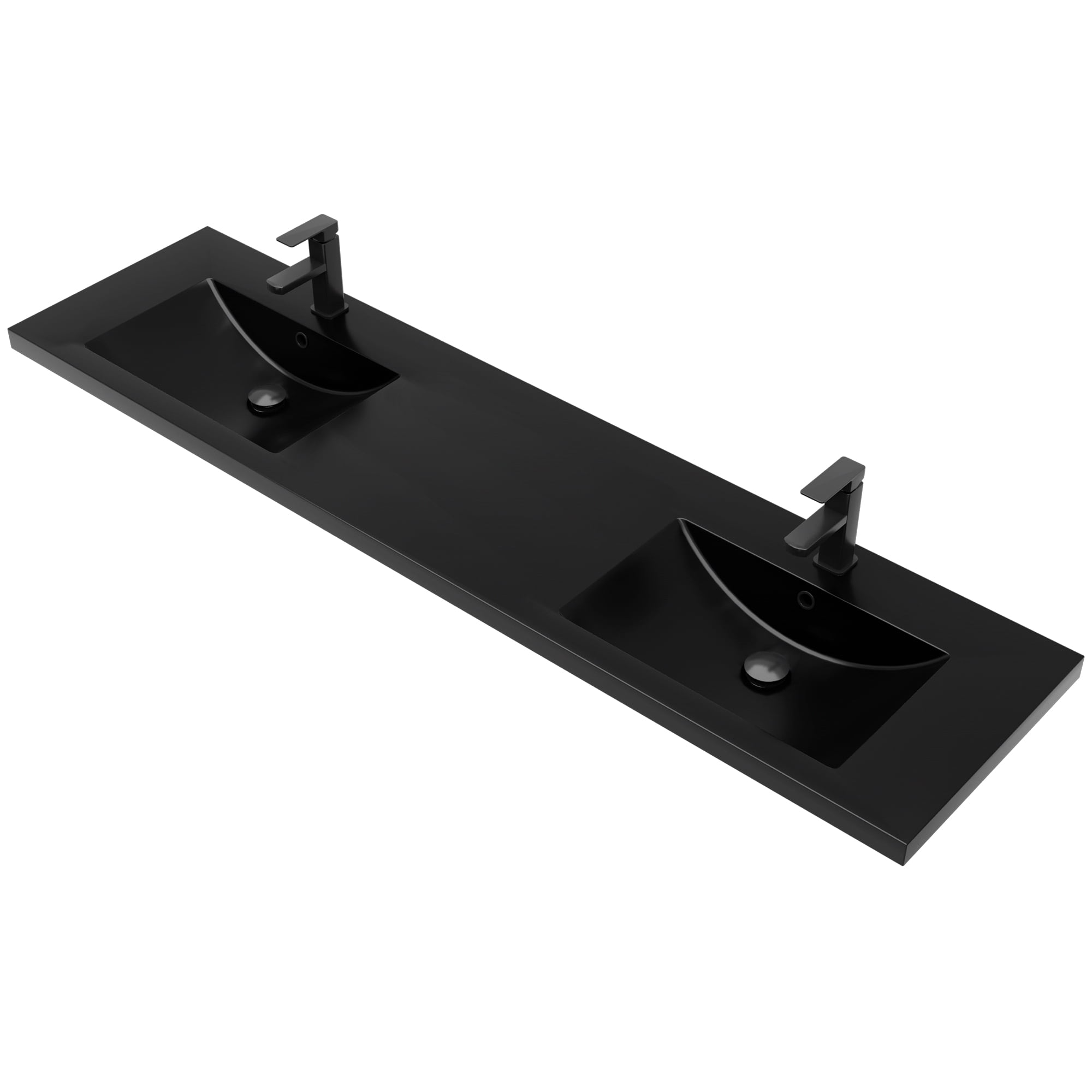 Eclife 72" Black Resin Integrated Double Bathroom Sink, Water Saving, Stain Resistant