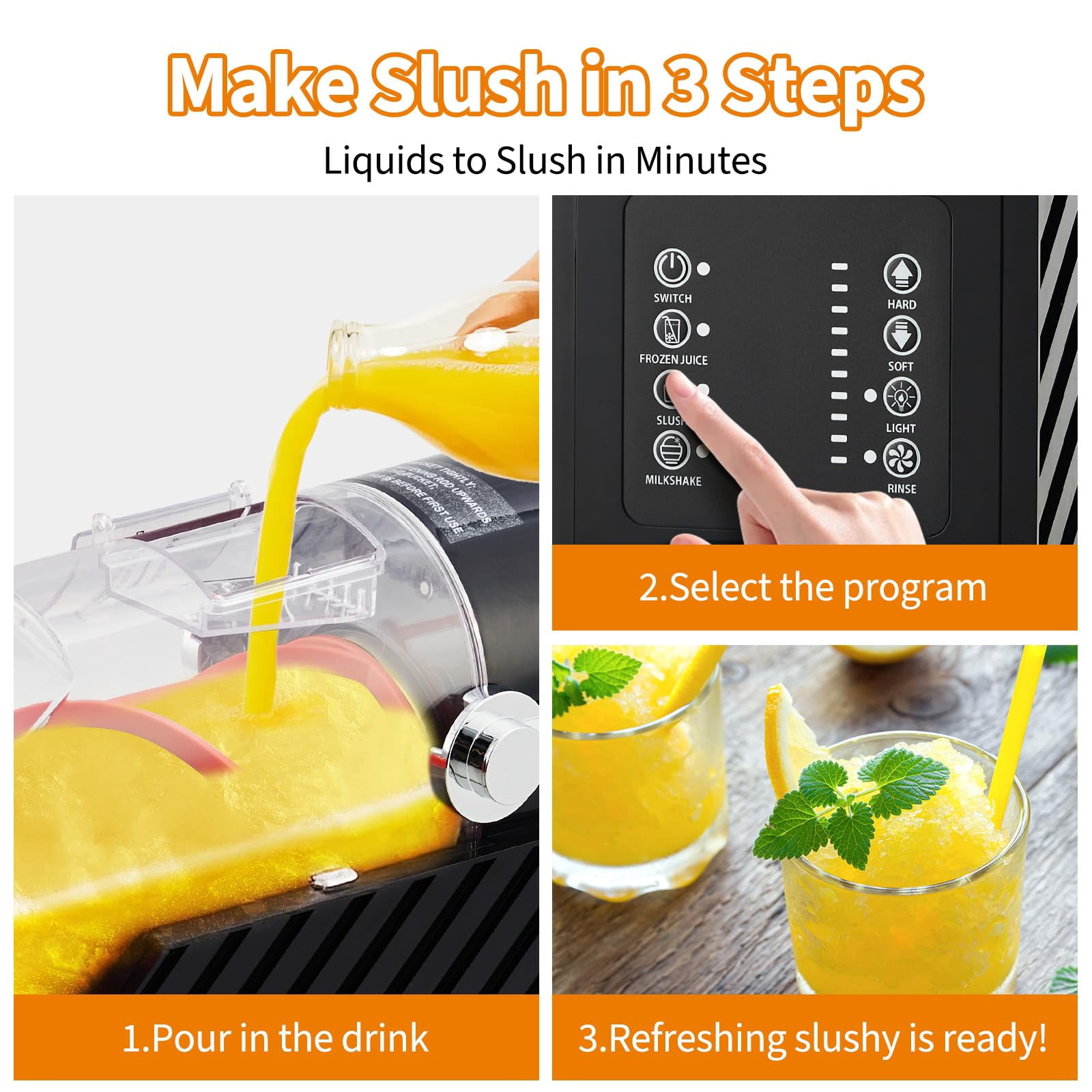 Professional Slushie Maker 84oz - 3-in-1 Frozen Drink Machine with Auto Clean & LED Touch Panel - Commercial Grade for Margaritas, Smoothies, Frappes at Home or Business