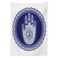thumbnail image 3 of Ambesonne Hamsa Tablecloth Rectangular Table Cover, Middle Eastern Mandala, 52"x70", Navy Blue and White, 3 of 4