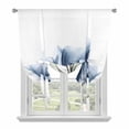 thumbnail image 2 of Blue Flowers Tie Up Curtain 45 Inches Long, Spring Vintage Country Watercolor Blue Tulip Floral Balloon Style Kitchen Window Curtain Over Sink, Small Window Rod Pocket Curtain 34"x45", 2 of 9