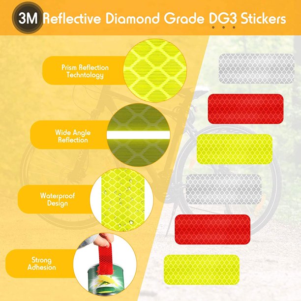24 Uds pegatinas reflectantes de advertencia pegatinas reflectantes de seguridad pegatinas de visibilidad nocturna pegatinas de cinta impermeables para vehículos, 3*8cm LingWen 8390613767912