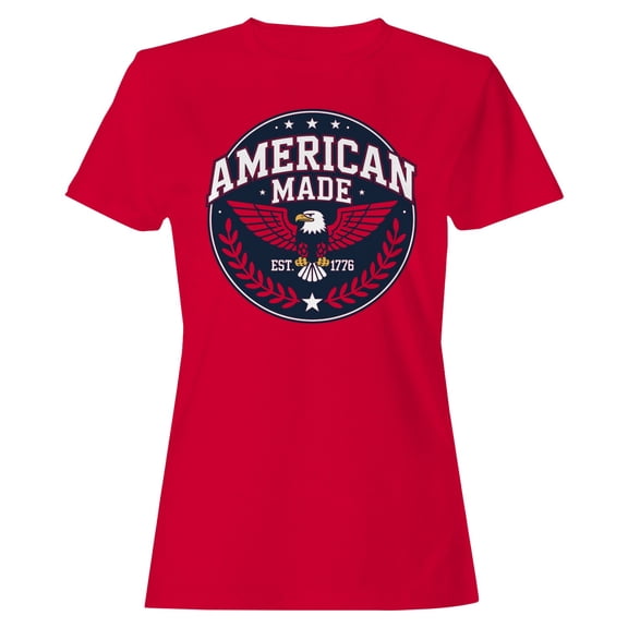 Smartprints American Made Eagle Emblem 1776 Women's T-shirt, Red, S