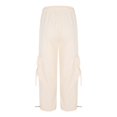 thumbnail image 5 of Beige Womens Workwear Pants Drawstring Parachute Pants With 4 Pockets High Rise Elastic Waistband Cargo Pants Women Size L, 5 of 6