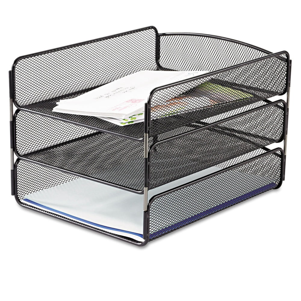 Safco Desk Tray Three Tiers Steel Mesh Letter Black 3271BL