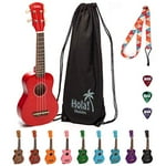 Hola! Music Soprano Ukulele, 21 Inch Ukelele Kit Bundle with Canvas Tote Bag, Strap and Picks, Free Online Lesson, Color Series, Red