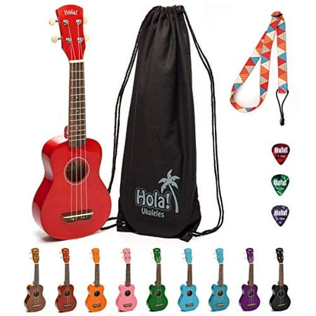 Hola! Music HM-21RD Soprano Ukulele Bundle with Canvas Tote Bag Strap and Picks Red