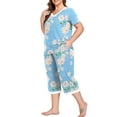 thumbnail image 4 of Cueply Women Plus Size Pajamas Set Short Sleeve Pjs Sleepwear Loungewear Nightwear with Pockets, 4 of 7