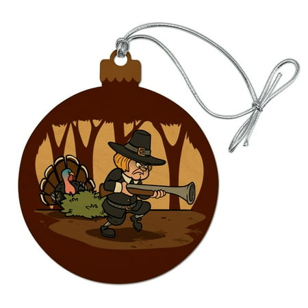 Meme Christmas Tree Before Thanksgiving Pilgrim Turkey Thanksgiving Hunting Wood Christmas Tree Holiday Ornament ()