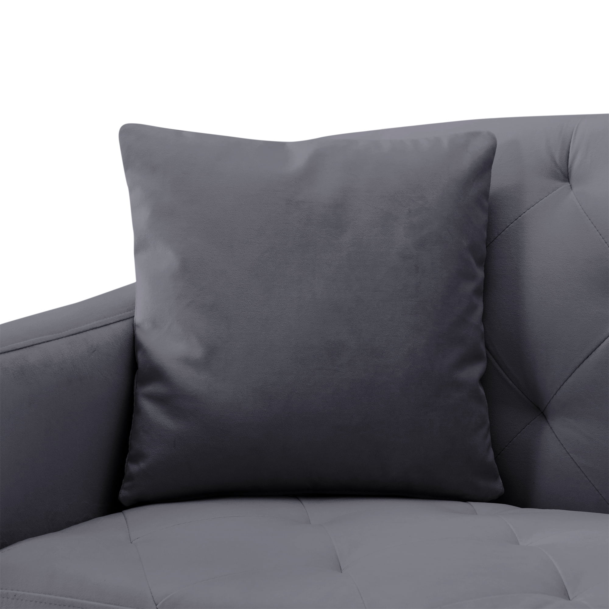 Aukfa Velvet Futon Convertible Sofa Bed for Home Office, 2 Pillows& Cup Holders, Tufted Futon, Gray