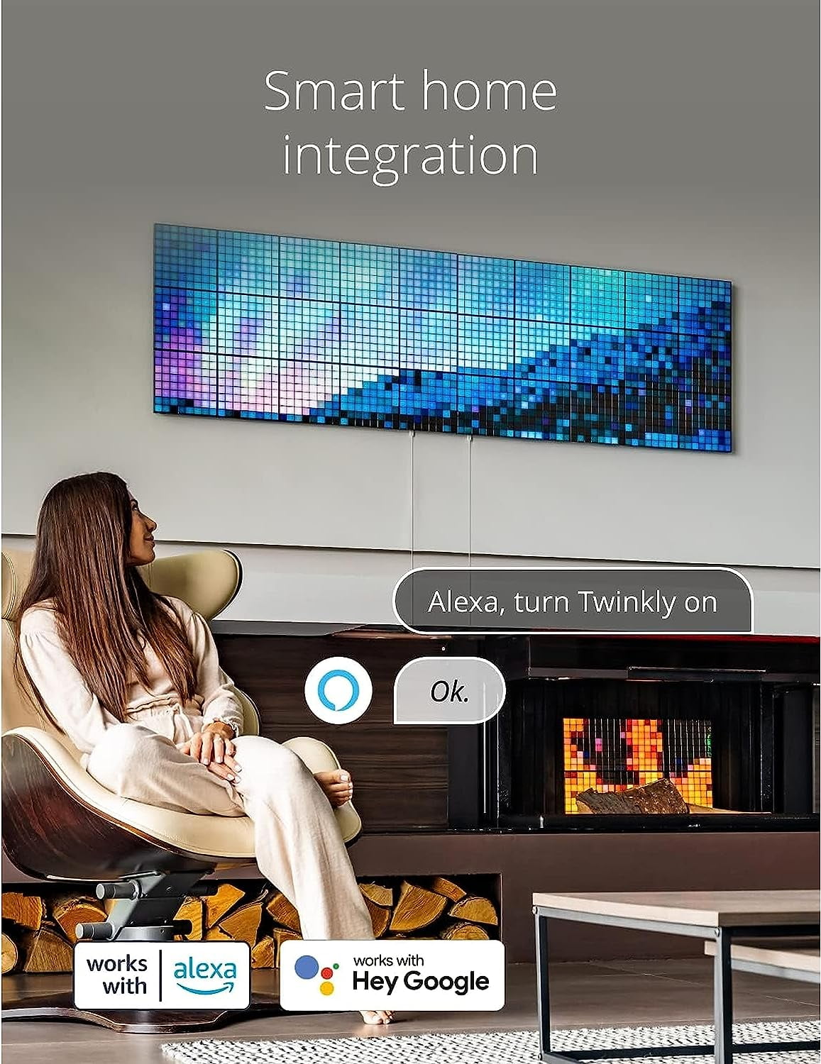 Twinkly Squares Smart LED Panel Light Kit, 64 RGB Pixels, 16 Million Colors, Black, USB-C, Expandable Indoor Lighting