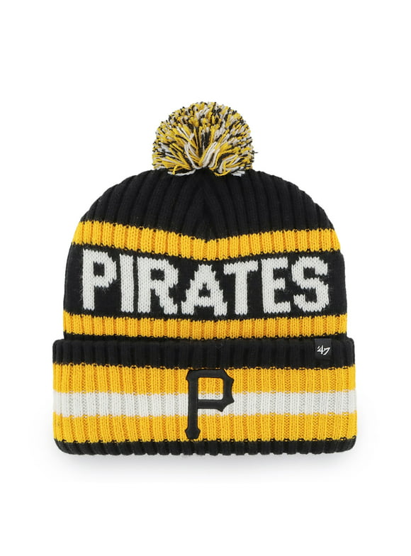 Men's '47 Black Pittsburgh Pirates Bering Cuffed Knit Hat with Pom - OSFA