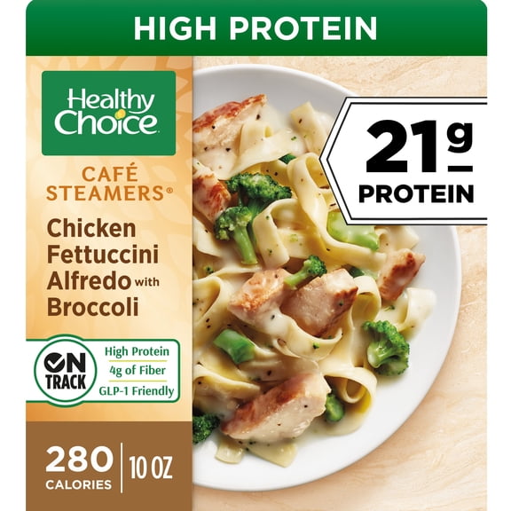 Healthy Choice Cafe Steamers Chicken Fettuccini Alfredo With Broccoli, High Protein Frozen Meal, 10 oz. Bowl