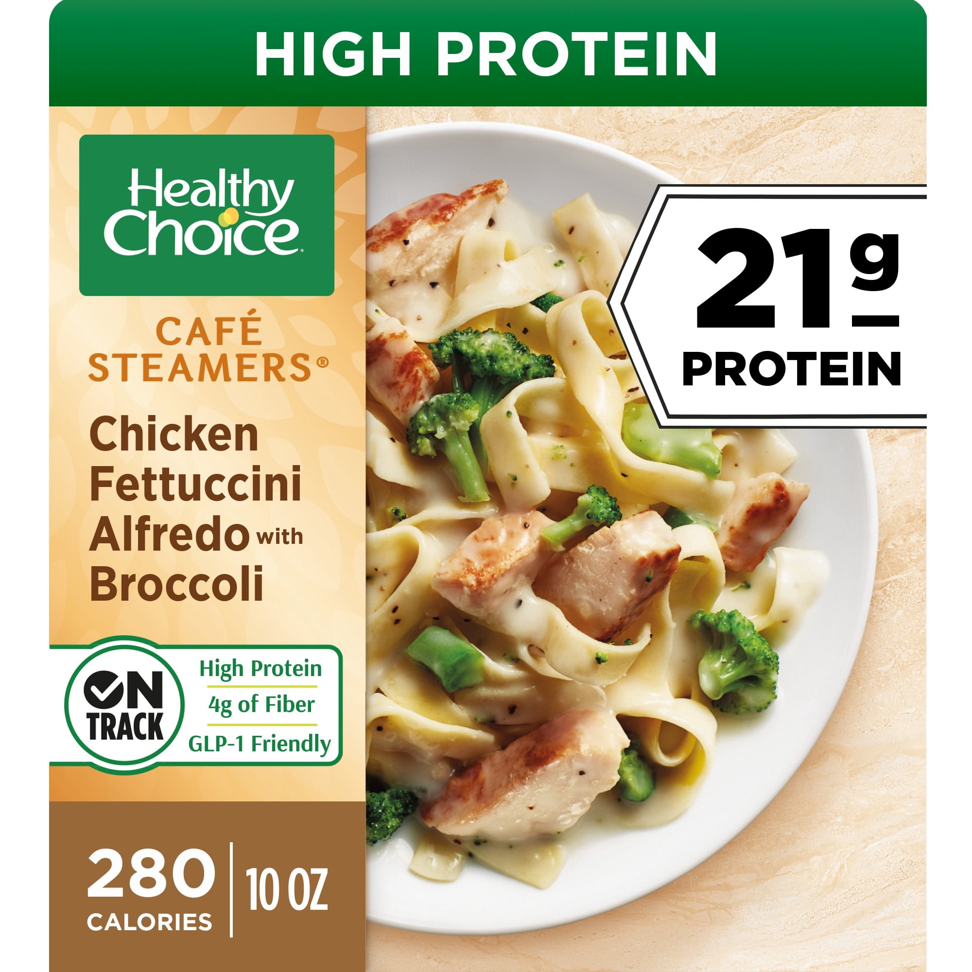 Healthy Choice Cafe Steamers Chicken Fettuccini Alfredo With Broccoli, High Protein Frozen Meal, 10 oz. Bowl