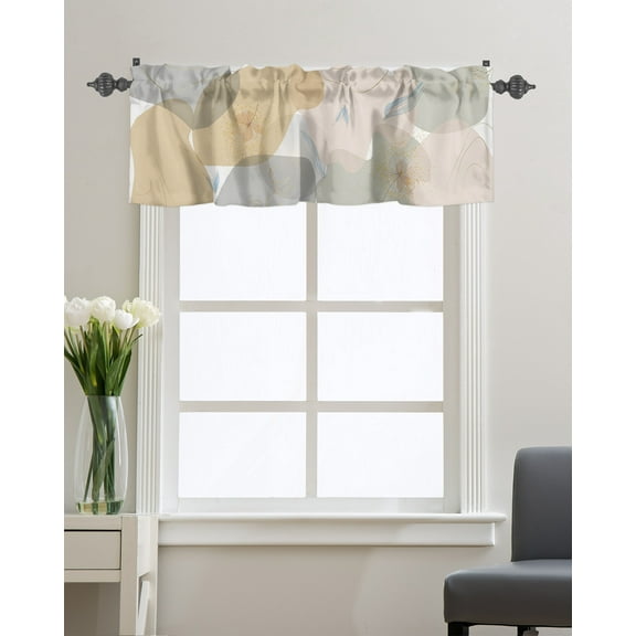 Kitchen Cafe Valance Curtain for Small Windows,Mid Century Flower Gold Leaves Sketch Rod Pocket Short Valances Color Block on White Window Treatment Panel for Living Room/Bedroom/Bathroom,54x18in