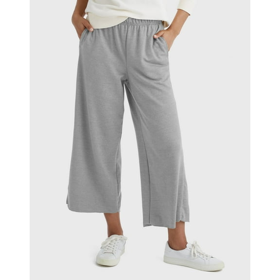 Hanes Originals Women's French Terry Wide Leg Cropped Pants Concrete Heather XS