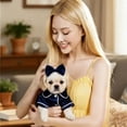 thumbnail image 4 of Denbek Dog Silk Pajamas, Cat Puppy Costume Elegant Satin Pajamas with Bow Headband 2Pcs Set Pet Sleepwear Cute Pet Outfit Photoshoots, Dark Blue-S, 4 of 7