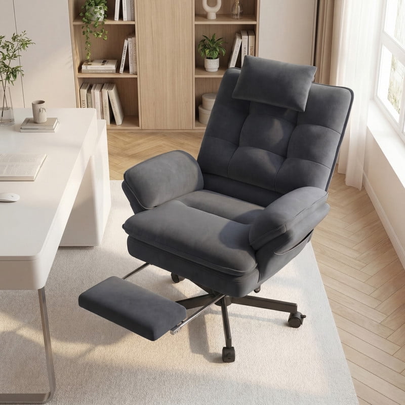 Hawsaiy Big and Tall Office Chair with Footrest, Ergonomic Executive Desk Chair with Flip-Up Arms, Reclining High Back Computer Chair with Headrest & Side Pockets, Dark Gray