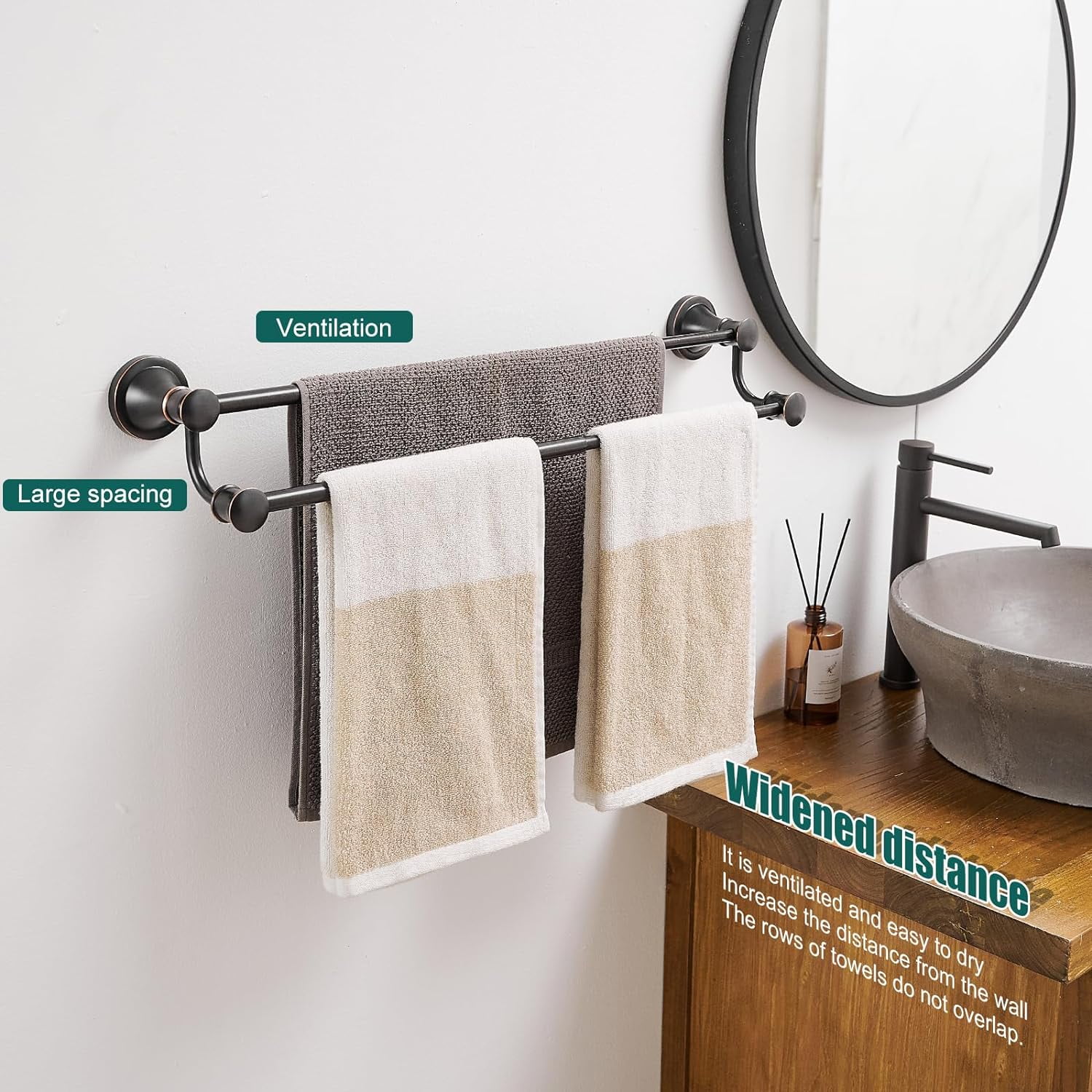 Adjustable Retractable 15-27 Inches Stainless Steel Bathroom Towel Bar, Bathroom Accessories Bath Hotel Double Towel Bar Rod Hanger Wall Mounted Towel Holder Towel Rack, Oil Rubbed Bronze