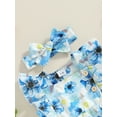 thumbnail image 4 of Infant Baby Girls 2 Piece Summer Set, Fly Sleeve Square Neck Flower Romper Dress + Cute Headband Outfits, 4 of 7