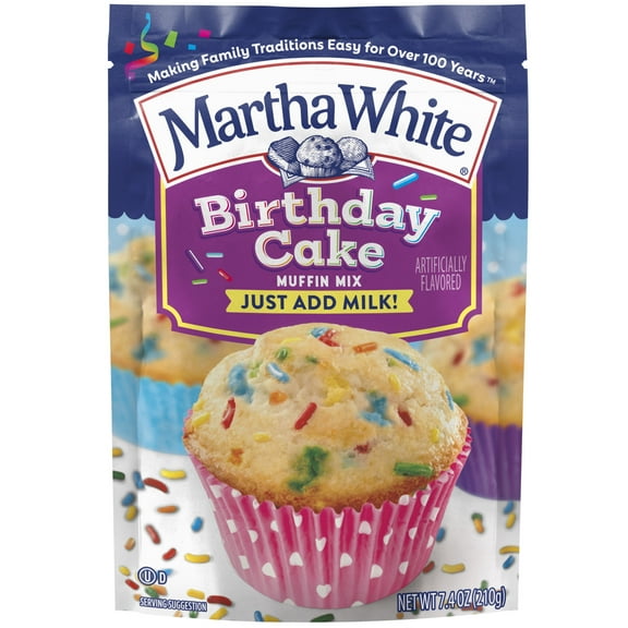 Martha White Birthday Cake Muffin Mix, 7.4 oz Bag
