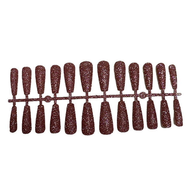 24 Pieces False Nails Glitter Shimmering Powder Full Cover Artificial Tips Simple Operation Fingernail Decal DIY Accessory dark pink