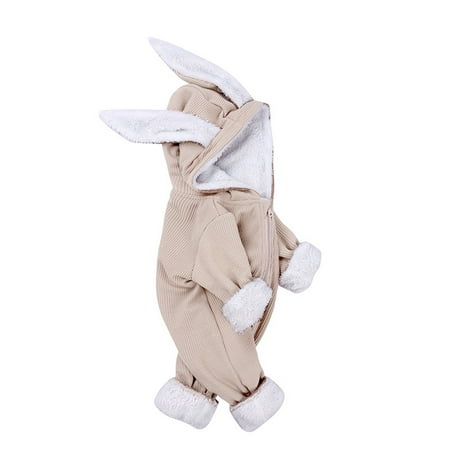 

EHTMSAK Newborn Infant Baby Toddler Zip Up Fleece Lined Long Sleeve Romper for Girl Boy Velvet Winter Warm Cartoon Jumpsuit Beige 0-18M 73