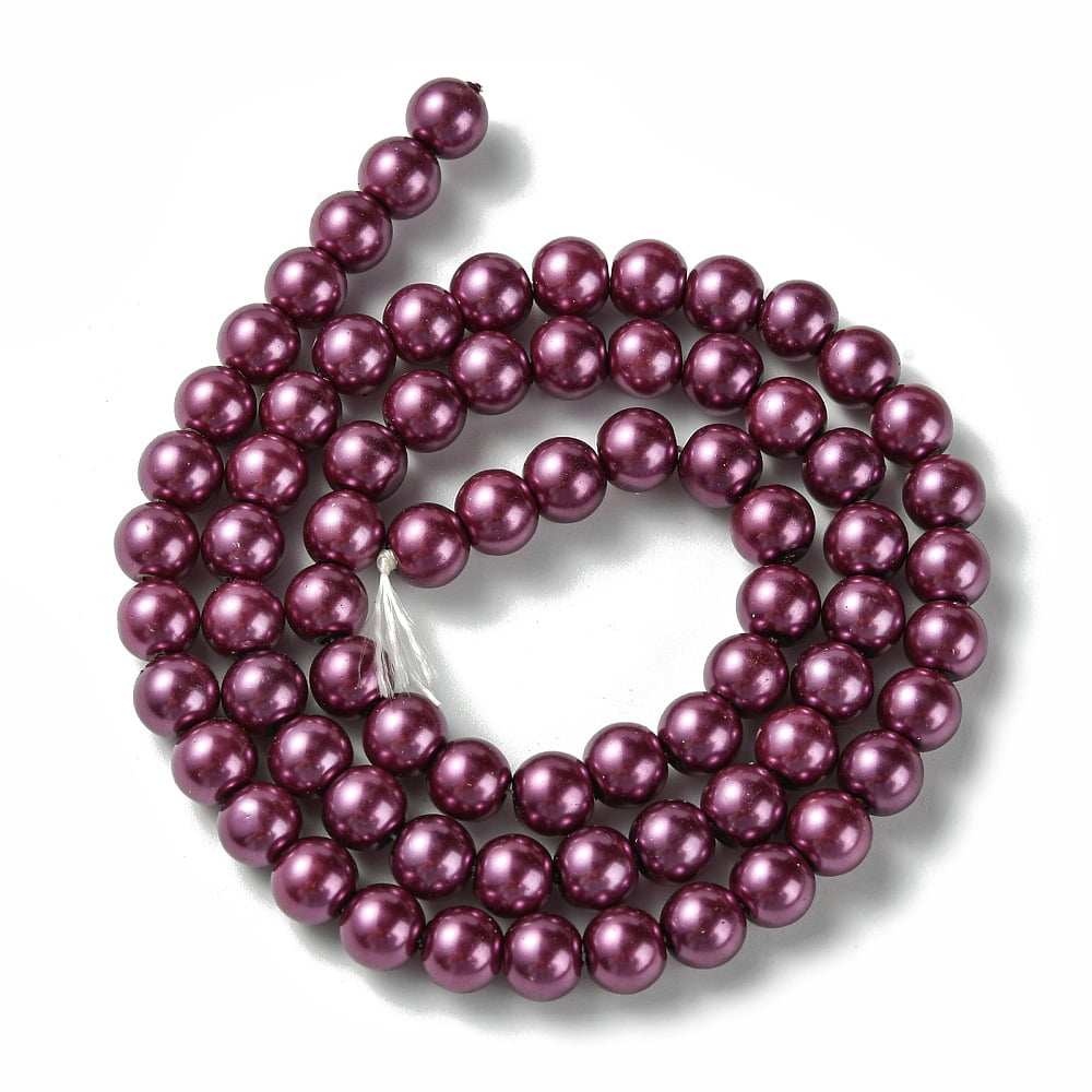 20strands Dyed Glass Pearl Round Beads Strands Grade A Cord Threaded Medium Violet Red 6mm Hole: 0.7~1.1mm about 72pcs/strand 15 inch