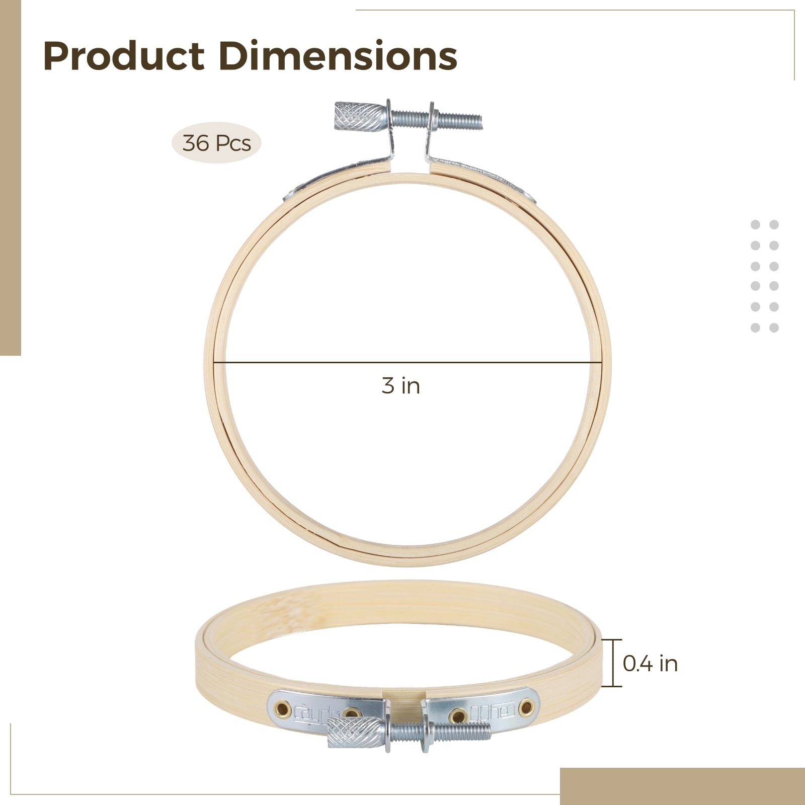 36 Pcs Small Embroidery Hoops, 3 Inches Adjustable Wooden Craft Hoops with Brass Screws, Small Cross Stitch Hoop Rings for Embroidery, Quilting, and Crafts