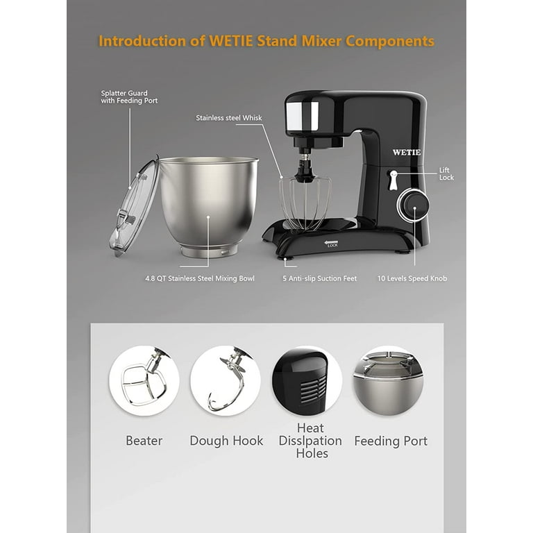 Stand Mixer, Electric Household Stand Mixers, 550W Kitchen Mixer Black, 4.8  Quarts Tilt-Head Mixer Electric 