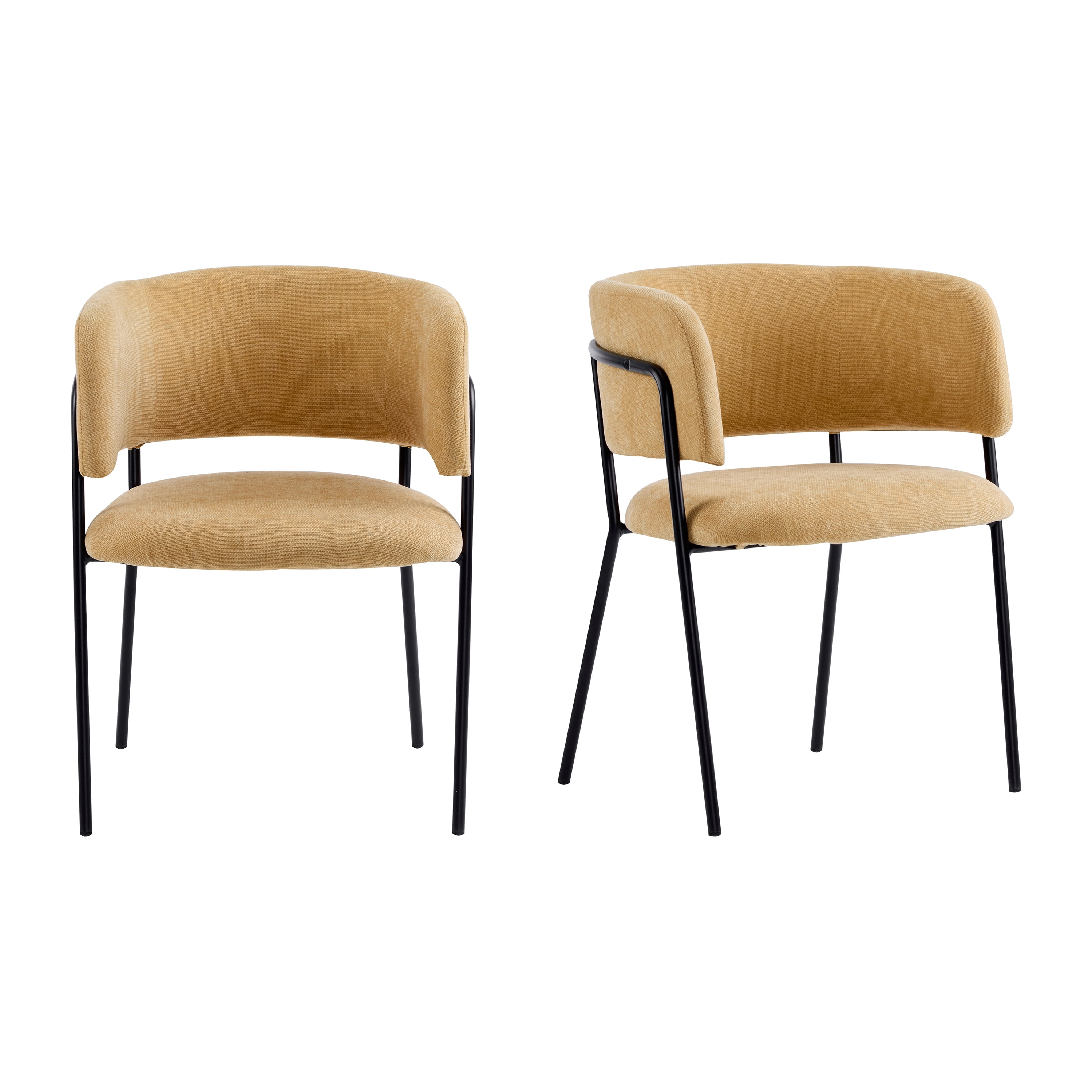 EUROCO Upholstered Dining Chairs Set of 2, Mid Century Modern Minimalist Accent Chair with Arms & Metal Legs for Kitchen Living Room,Yellow