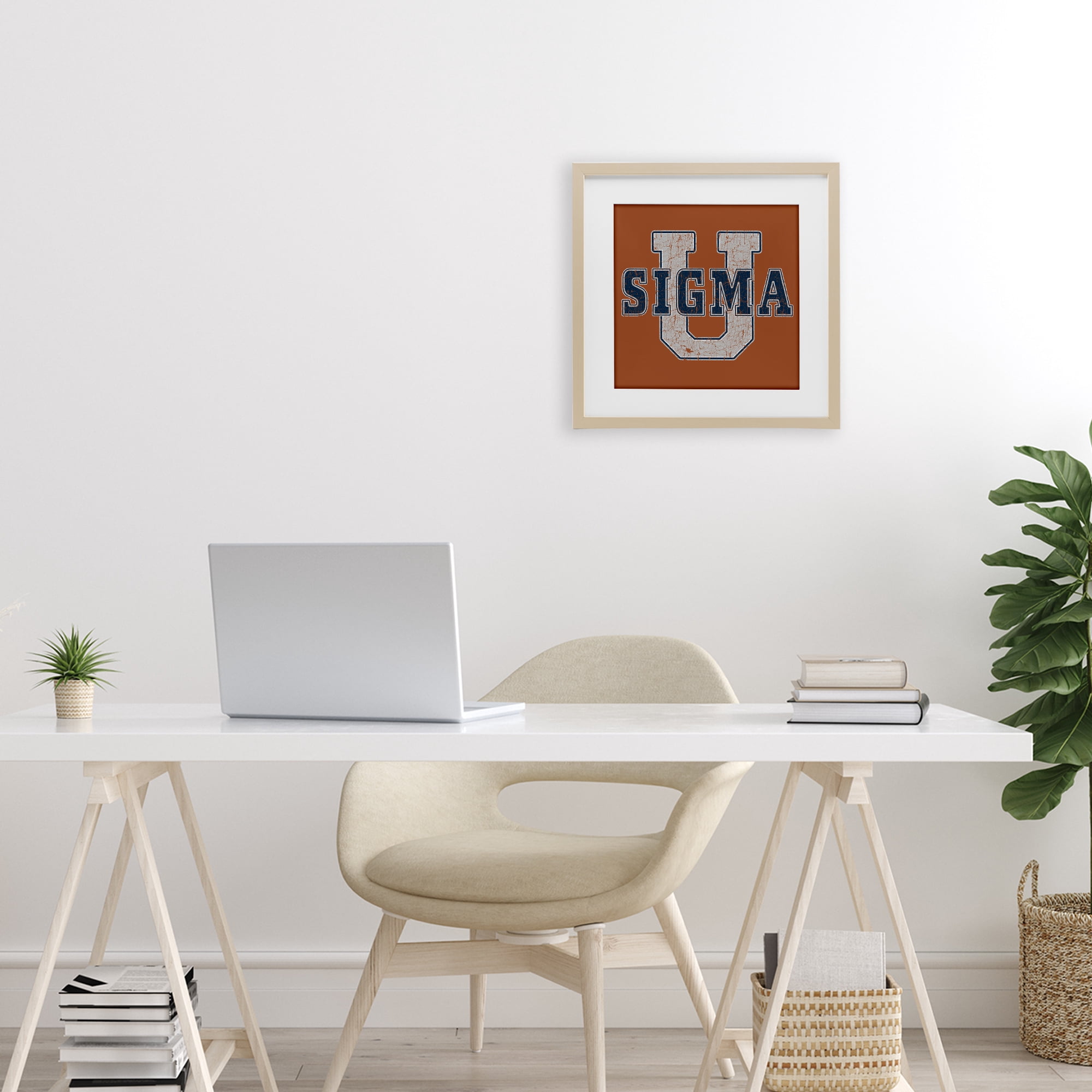 Stupell Industries Sigma University on Brown Birch Framed Print Under Glass, design by Grotto Studios