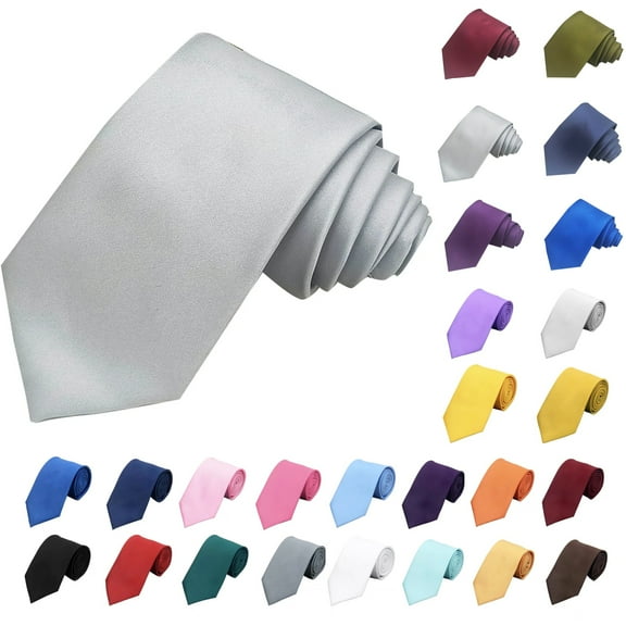 Mens Casual Solid Color Tie Fashion Business 8cm Dress Shirt Solid Polyester Hand Tie Silver