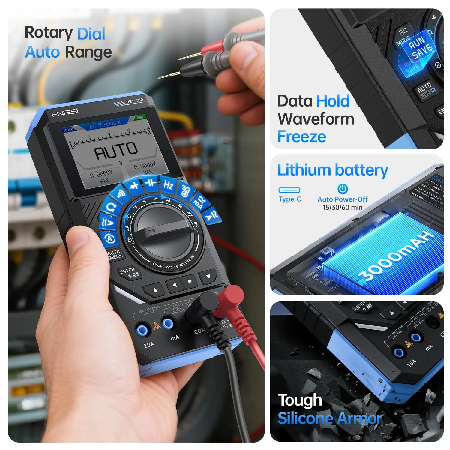 3-In-1 Handheld Oscilloscope Multimeter With DDS Signal Generator, 10MHz Bandwidth 48MSa/S Sampling Rate True RMS Digital Multimeter For Circuit Testing & Electronic Repair