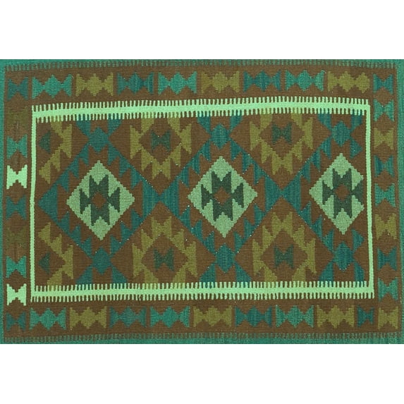 Ahgly Company Machine Washable Indoor Rectangle Oriental Turquoise Blue Traditional Area Rugs, 2' x 5'