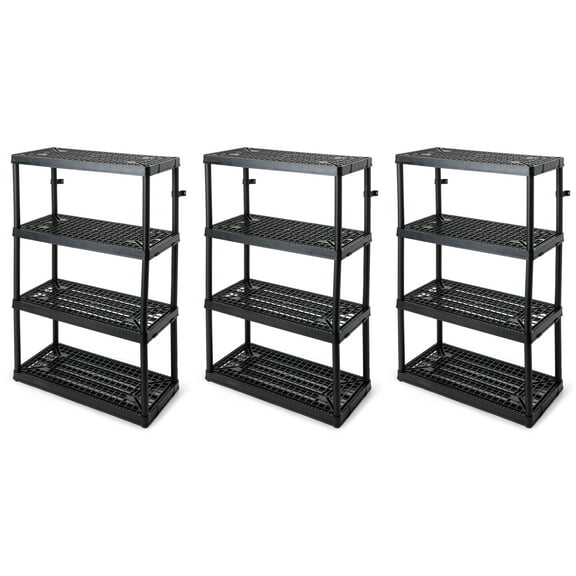 Gracious Living 4 Shelf Fixed Height Ventilated Heavy Duty Storage Unit, Black, 3 Pack