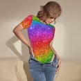 thumbnail image 5 of Daiia Colorful Glitter print Women's Crew Neck Short Sleeve Bodysuit Fashion Tops Fit Casual Basic Extender Bodysuit-Small, 5 of 9
