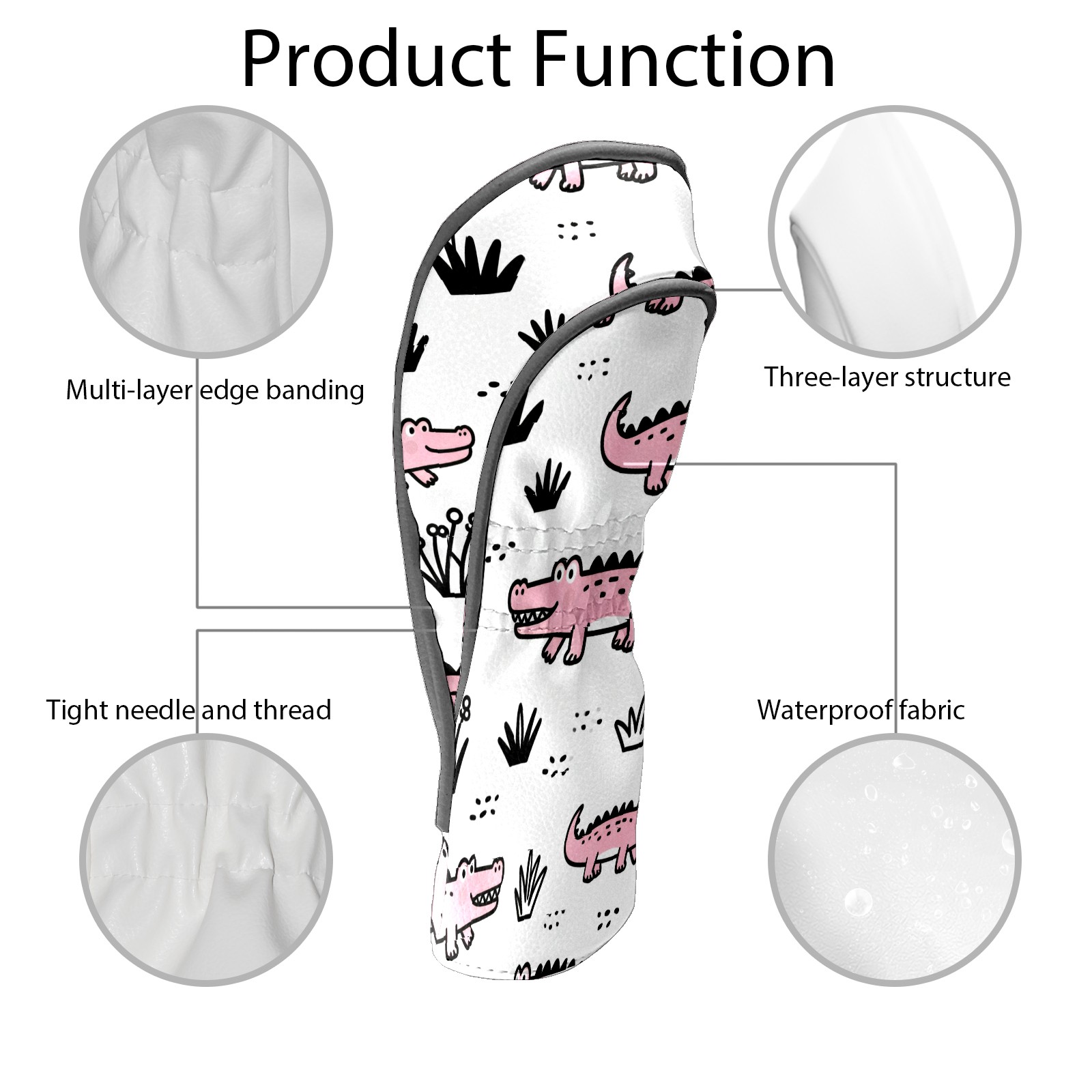 Golf Club Covers, Pink CrocodilePlant Premium PU Leather Driver Hybrid Putter Head Covers with Velvet Lining, Waterproof Golf Gifts for Men Women